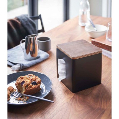 White Compact Discreet Paper Holder with Wood Accent