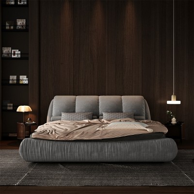 FURNIinspire Beds Luxury King Size Bed Frame with Headboard Modern Upholstered Platform Bed, Solid Wood Frame, Grey, 96.5"*86.22"*43.3"
