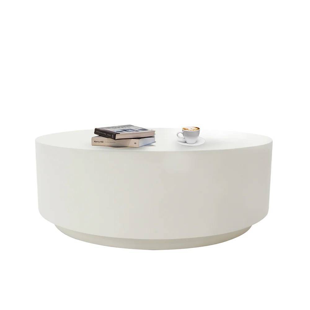 Envelor Elementi Outdoor Round Concrete Coffee Table White: All-Weather, Glass-Reinforced, No Assembly Required