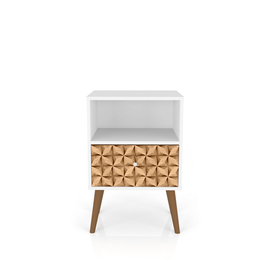 Liberty 1.0 Mid Century Modern Nightstand with 3D Brown Prints White - Manhattan Comfort