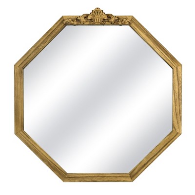 Beautyolove 24 in. W x 24 in. H Octagon Brown Wood Framed Decorative Wall Mirror