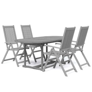 vidaXL Outdoor Patio Dining Set - Solid Acacia Wood, Extendable Table and Folding Chairs, Gray Wash Finish, Weather-Resistant - 1 of 4