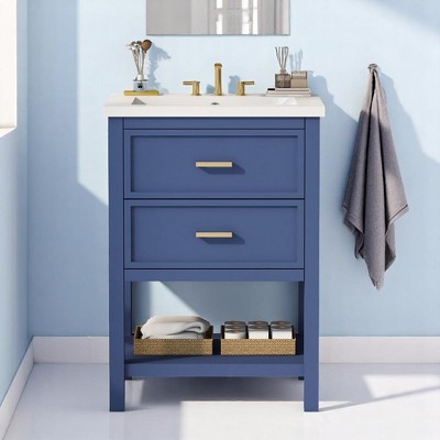 Mshliw 24 Inch Modern Bathroom Vanity with Ceramic Sink, 2 Drawers, Freestanding Storage Cabinet with Soft-Close Design