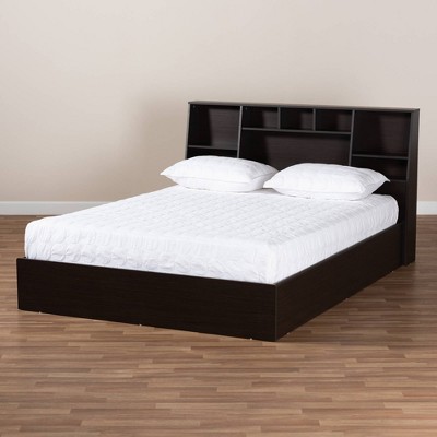 Ergonomic Queen Geoffrey Dark Brown Wood Storage Bed with Bookcase Headboard