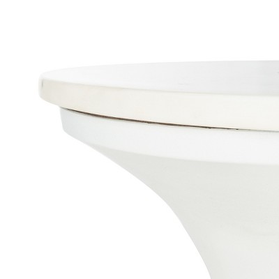 Mila 16" White Marble and Metal Round Pedestal End Table