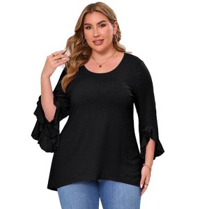 Coolmee Womens Plus Size Tops Ruffle Sleeve Shirts Loose V-Neck Casual Tunic Blouses - 1 of 1
