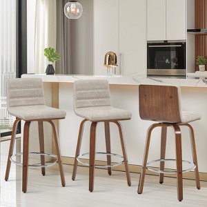 Bekrvio 26"/29" Swivel Bar Stools Set of 1/2/3/4, Faux Leather Upholstered Counter Chairs with Wood Legs, Mid-Century Seating for Kitchen Island - 1 of 4
