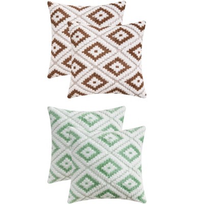 REGALWOVEN 4 Pcs Geometric Pattern Soft Short Plush Decorative Throw Pillow Covers