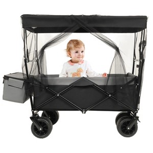 480Lbs Collapsible Wagon with Canopy,Wagon Stroller with 7" All-Terrain Wheels, Lightweight Foldable Wagon, Large Capacity with mosquito net - 1 of 4