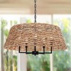 LNC Eopncks 5-Lights 26" Traditional Drum Chandelier, Natural and Matte Black - 4 of 4