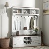HOMCOM 3-in-1 Hall Tree with Shoe Storage, Standing Coat Rack with Shoe Bench, Entryway Furniture with Seven Hooks, White Wood Grain - 2 of 4