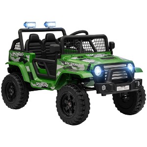 Qaba 12V Ride on Car, Ride on Truck, Battery Powered Toy Car with Remote, 4 Suspension Wheels, 3 MPH Max Speeds, Music, Horn & Lights, Green - 1 of 4