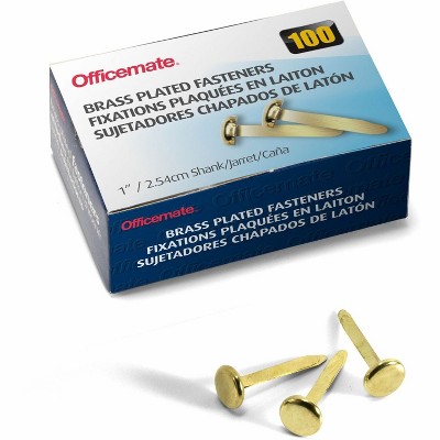 Officemate Roundhead Fastener 1" Shank 3/8" Head Brass Plated 99814