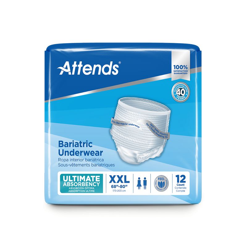 Attends Unisex Bariatric Protective Adult Underwear, Heavy Absorbency, White, XX-Large (68" - 80"), 12 Count, 1 of 7