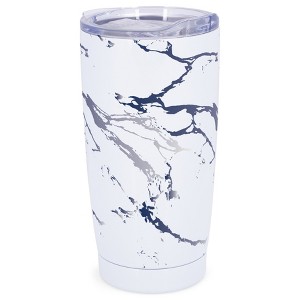 Elanze Designs 20 oz Stainless Steel On the Go Insulated Travel Tumbler With Push Top Lid, Navy Blue Marble Print White - 1 of 4