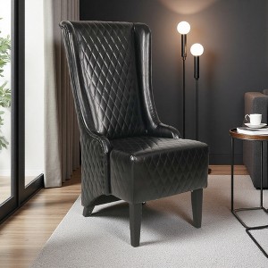 23" Faux Leather High-Back Accent Chair with Padded Seat and Wood Legs - 1 of 4