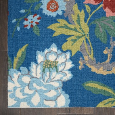 Blue Multicolor Floral Synthetic 4' x 6' Reversible Area Rug