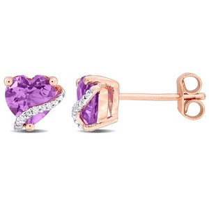 EVERLY JEWELRY | Rose Plated Sterling Silver 0.018 CT TW Diamond And 1 1/10 CT TGW Amethyst Fashion Post Earrings - 1 of 4