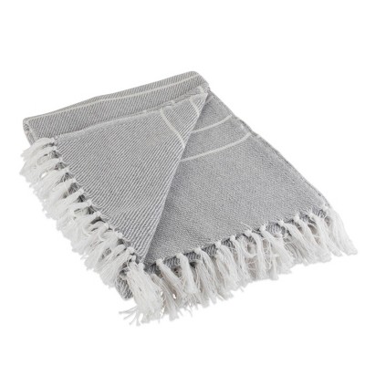 50"X60" Thin Striped Throw Blanket Gray/White - Design Imports: Cotton, Hypoallergenic, Machine Washable