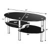 Costway Tempered Glass Oval Side Coffee Table Shelf Chrome Base Living Room Black - 2 of 4