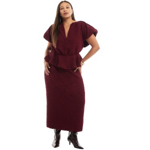 June + Vie by Roaman's Textured Knit Peplum Top - 1 of 4