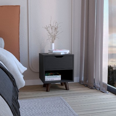 NicBex 1 Drawer Nightstand with Handle Free Design,Bedside Table with Open Storage Shelf and Wooden Legs,Modern Side Table for Bedroom