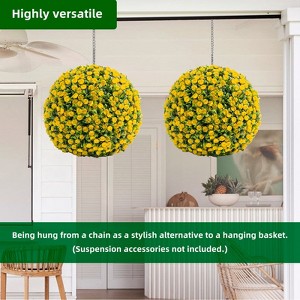 Artificial Flower Topiary Ball Set of 2, UV Resistant Faux Hanging Rose Ball, Fake Boxwood Decorative Balls with Hanging Chains and Zip Tiles - 1 of 4