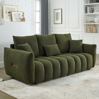 82" Premium Teddy Fabric Sofa - 3-Seater with 3 Back Pillows and Cushions, Solid Wood Frame, Oversized Chair for Living Room