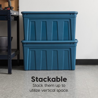 Navy 20 Gallon Recycled Plastic Stackable Storage Totes with Lids, 4 Pack