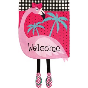 Fancy Flamingo Summer Burlap House Flag Welcome 28" x 40" Briarwood Lane - 1 of 4