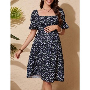 Women's Maternity Dress Floral Square Neck A Line Fashion Dress Short Sleeves Maternity Dress for Photography - 1 of 4