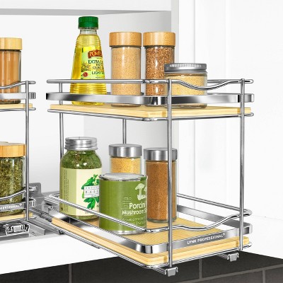 Lynk Professional Slide Out Vertical 6.25" Double Metal/Wood Spice Rack Silver: Kitchen & Pantry Organizer, Pull Out Storage — фото 2
