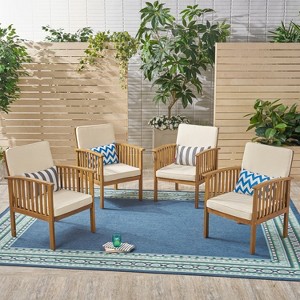 Christopher Knight Home Casa Outdoor Acacia Wood Club Chairs with Cushions (Set of 4) - 1 of 4