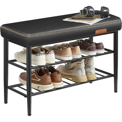 Mid-Century Modern Storage Bench with 300 lb Capacity - Synthetic Leather Shoe Rack Bench for Entryway, Durable & Stylish