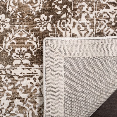Elegant Ivory and Light Brown Hand-Knotted Wool-Viscose 6' x 9' Rug