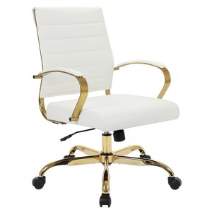 LeisureMod Benmar Leather Office Chair with Gold Accents, Adjustable Height, Swivel Base, Ergonomic Design for Home Office, Study, or Workspace - 1 of 4