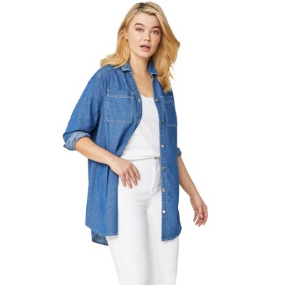 ellos Plus Size Denim Button-Front Tunic