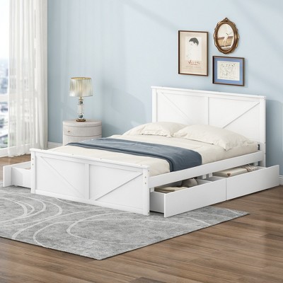 Whisen Wooden Platform Bed with Four Storage Drawers and Support Legs