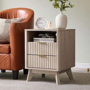 18" Modern Fluted Nightstand with Charging Station, Side Table with Faux Marble Top for Bedroom, Living Room - 1 of 4