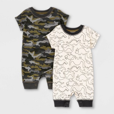 Image of Baby Boys' 2pk Adaptive Dino Romper - Cat & Jack™ Cream 0-3M