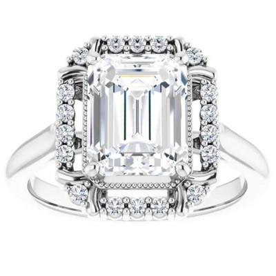 Pompeii3 4 1/4 Ct Emerald Moissanite & Diamond Engagement Ring White Yellow or Rose Gold