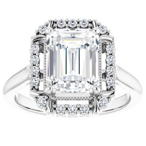 Pompeii3 4 1/4 Ct Emerald Moissanite & Diamond Engagement Ring White Yellow or Rose Gold - 1 of 4