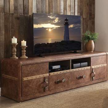 80" Aberdeen Top Grain Leather TV Stand for TVs up to 70" Retro Brown - Acme Furniture