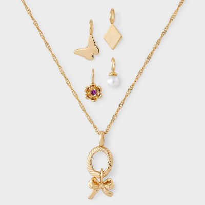 14K Gold Dipped Cubic Zirconia Bow Pendant Charm Necklace Set 5pc - A New Day™ Gold