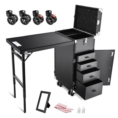 Byootique Aluminum Rolling Nail Table with 4 pcs Replacement Wheels Portable