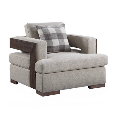 Niamey Beige Fabric and Walnut Wood Accent Chair