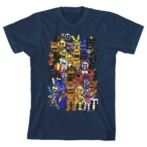 Five Nights At Freddy's Character Group Art Boy's Navy Blue T-shirt - 1 of 1