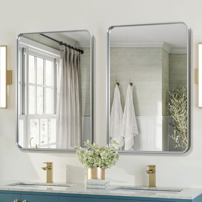 Rectangular Wall Mirror in Aluminum Alloy with Soft Rounded Edges and Silver Electroplating