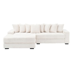 TiramisuBest 111.4" Beige Flannelette Sofa with 8 Throw Pillows, Matching Foot Design, Elegant Cozy Couch for Living Room, Bedroom & Office - 1 of 4