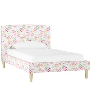 Kids Printed Upholstered Curved Platform Bed Queen Flower Patch Pink - Pillowfort